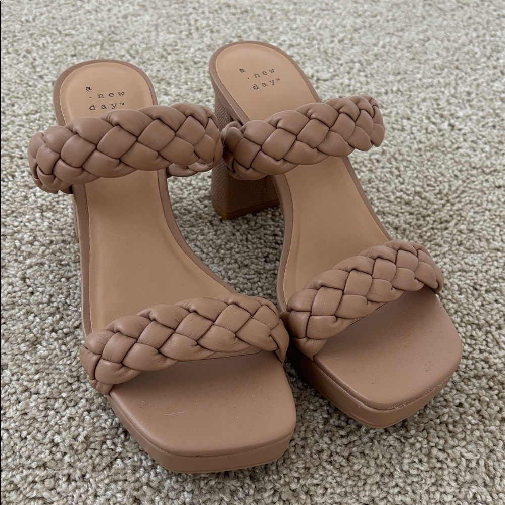 A New Day Braided Tan Heeled Sandals